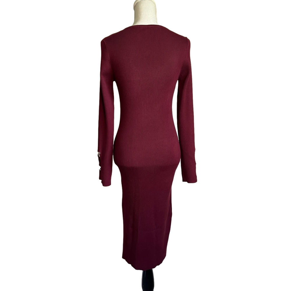 Rosie Harlow Burgundy Slim Ribbed Long Sleeve Sweater Dress - Picture 4 of 6